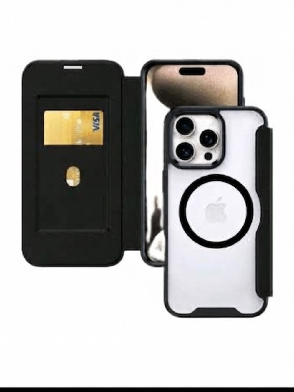 Magnetic Card Holders Flip Clear Back Phone Case for iPhone 16